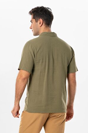 Violet Kısa Kol Foça Düğmeli Erkek Yazlık Tshirt Haki Hk