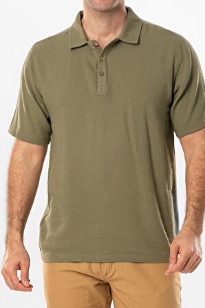 Violet Kısa Kol Foça Düğmeli Erkek Yazlık Tshirt Haki Hk