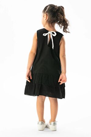 Kolsuz Aybike Yazlık Müslin Çocuk Elbise Siyah Syh