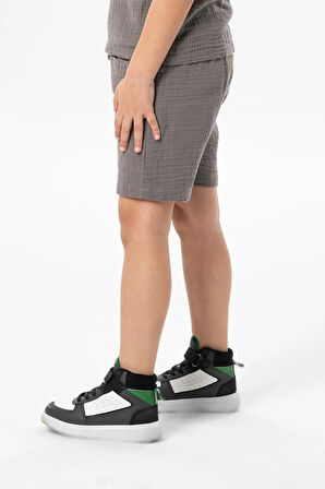 Batı Cep Detaylı Yazlık Müslin Erkek Çocuk Şort Gri Gri