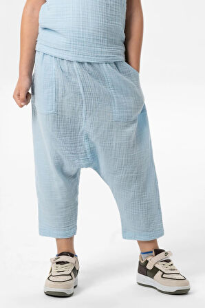 Batı Yazlık Müslin Erkek Çocuk Şalvar Buz Mavi Bmv