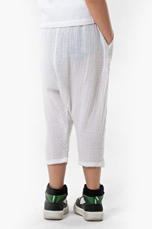 Batı Yazlık Müslin Erkek Çocuk Şalvar Beyaz Byz