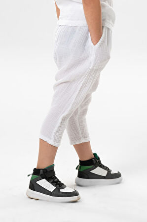 Batı Yazlık Müslin Erkek Çocuk Şalvar Beyaz Byz