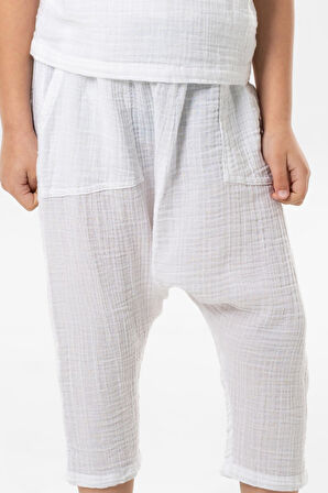 Batı Yazlık Müslin Erkek Çocuk Şalvar Beyaz Byz