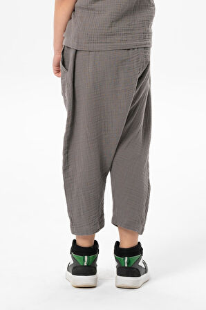 Batı Yazlık Müslin Erkek Çocuk Şalvar Gri Gri