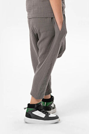 Batı Yazlık Müslin Erkek Çocuk Şalvar Gri Gri