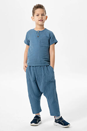 Batı Yazlık Müslin Erkek Çocuk Şalvar İndigo indg