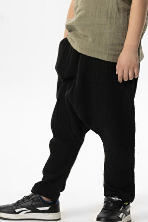 Batı Yazlık Müslin Erkek Çocuk Şalvar Siyah Syh