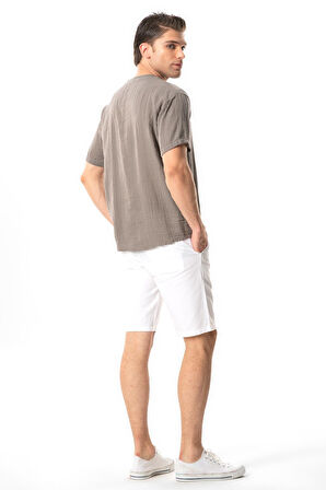 Kısa Kol Erkek Ribanalı Yazlık Müslin Tshirt Gri Gri