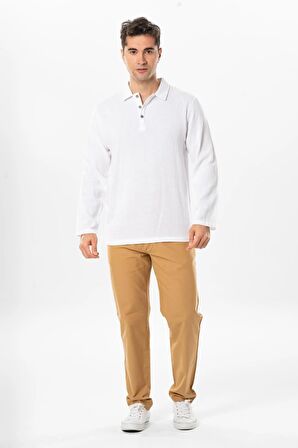 Uzun Kol Foça Violet Erkek Yazlık Tshirt Beyaz Byz