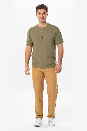 Halikarnas Kısa Kol Violet Düğme Detaylı Erkek Yazlık Tshirt Haki Hk