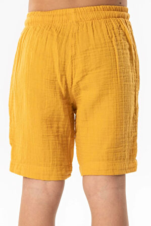 Batı Cep Detaylı Yazlık Müslin Erkek Çocuk Şort Hardal Hrd