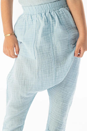 Batı Yazlık Müslin Kız Çocuk Şalvar Buz Mavi Bmv