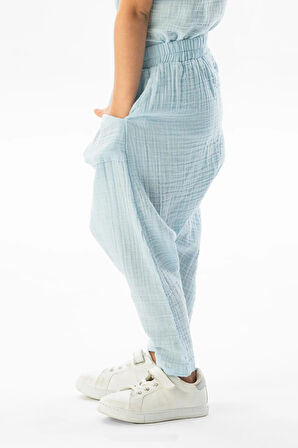 Batı Yazlık Müslin Kız Çocuk Şalvar Buz Mavi Bmv