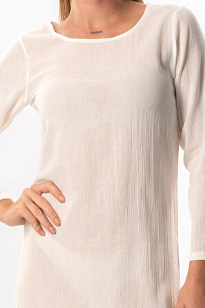 Uzun Kol Pamuk Kombinezon Şile Bezi Uzun Elbise Astarı Krem Krm