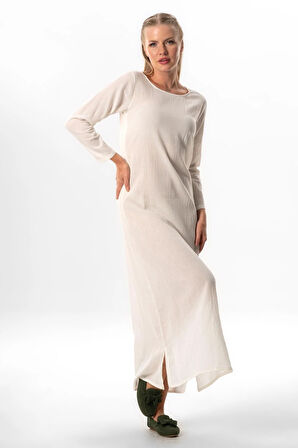 Uzun Kol Pamuk Kombinezon Şile Bezi Uzun Elbise Astarı Krem Krm