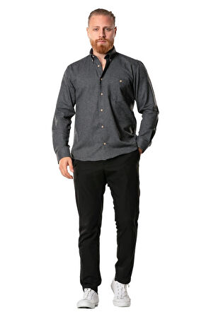 Uzun Kol Oduncu Erkek Pazen Sonbahar ve Kışlık Gömlek Koyu Gri 4005