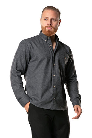 Uzun Kol Oduncu Erkek Pazen Sonbahar ve Kışlık Gömlek Koyu Gri 4005