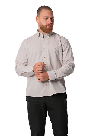 Uzun Kol Oduncu Erkek Pazen Sonbahar ve Kışlık Gömlek Bej 4032