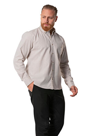 Uzun Kol Oduncu Erkek Pazen Sonbahar ve Kışlık Gömlek Bej 4032