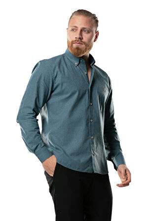 Uzun Kol Oduncu Erkek Pazen Sonbahar ve Kışlık Gömlek Petrol 4037