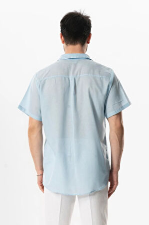 Kısa Kol Poplin Akdeniz Erkek Yazlık Gömlek Buz Mavi Bmv