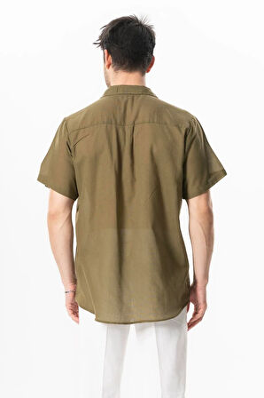 Kısa Kol Poplin Akdeniz Erkek Yazlık Gömlek Haki Hk