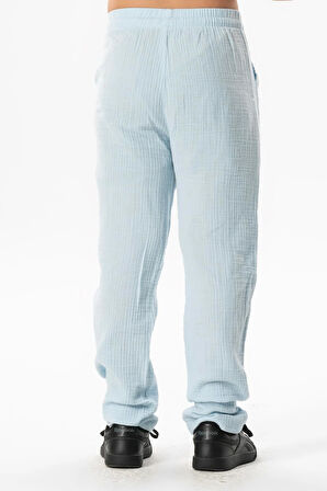 Beli Lastikli Müslin Cepli Yazlık Çocuk Pantolon Buz Mavi Bmv