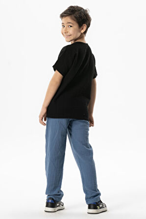 Beli Lastikli Müslin Cepli Yazlık Çocuk Pantolon İndigo indg