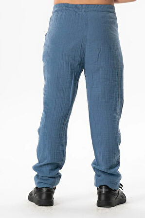 Beli Lastikli Müslin Cepli Yazlık Çocuk Pantolon İndigo indg