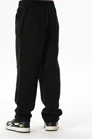 Beli Lastikli Müslin Cepli Yazlık Çocuk Pantolon Siyah Syh