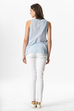 Kolsuz Poplin Zeyno Yazlık Bluz Buz Mavi Bmv