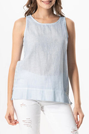 Kolsuz Poplin Zeyno Yazlık Bluz Buz Mavi Bmv