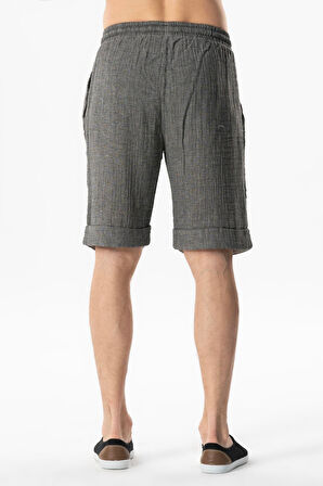 Beli Lastikli Müslin Erkek Yazlık Şort Gri Gri