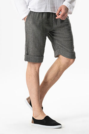 Beli Lastikli Müslin Erkek Yazlık Şort Gri Gri