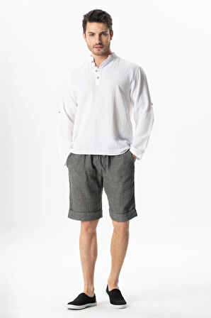 Beli Lastikli Müslin Erkek Yazlık Şort Gri Gri