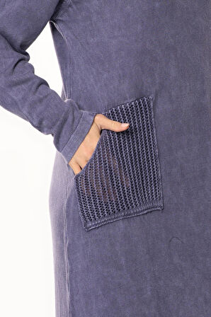 Uzun Kol Sevda Geniş Boğazlı Sonbahar ve Kışlık Cepli Triko Elbise Mor Mor