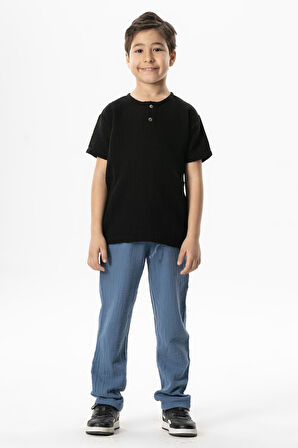 Beli Lastikli Müslin Cepli Yazlık Çocuk Pantolon İndigo indg