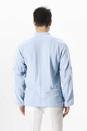 Uzun Kol Hakim Yaka Müslin Yazlık Sweatshirt Buz Mavi Bmv