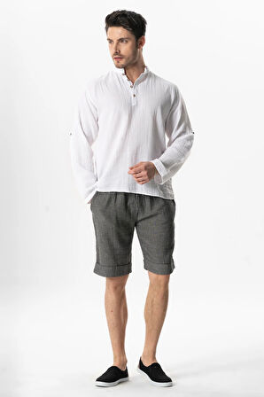 Uzun Kol Hakim Yaka Müslin Yazlık Sweatshirt Beyaz Byz