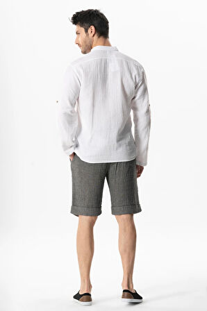 Uzun Kol Hakim Yaka Müslin Yazlık Sweatshirt Beyaz Byz