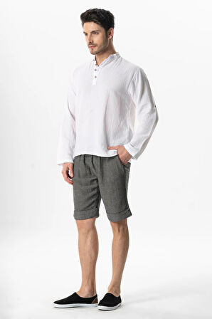 Uzun Kol Hakim Yaka Müslin Yazlık Sweatshirt Beyaz Byz