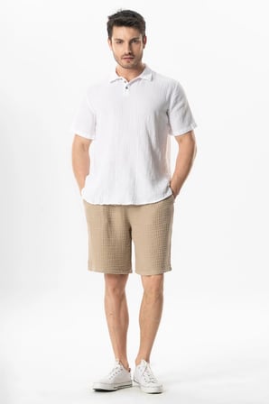 Kısa Kol Polo Yaka Müslin Yazlık Tshirt Beyaz Byz