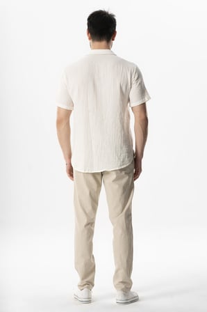 Kısa Kol Polo Yaka Müslin Yazlık Tshirt Kırık Beyaz KrkByz