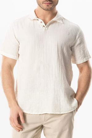 Kısa Kol Polo Yaka Müslin Yazlık Tshirt Kırık Beyaz KrkByz