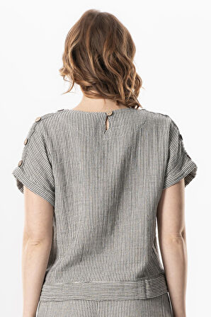 Kısa Kol Serap Bisiklet Yaka Müslin Yazlık Bluz Siyah/Beyaz Syh/Byz