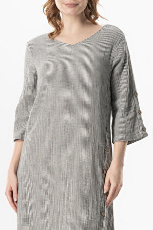 Truvakar Kol Serap Bisiklet Yaka Midi Boy Müslin Yazlık Elbise Siyah/Beyaz Syh/Byz