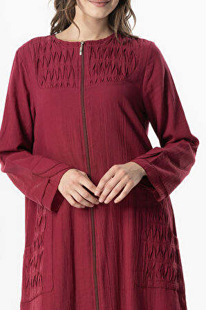 Uzun Kol Vual Tülay Nervürlü Yazlık Ferace Bordo Brd