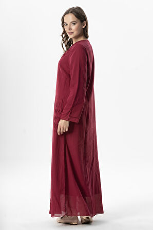 Uzun Kol Vual Tülay Nervürlü Yazlık Ferace Bordo Brd