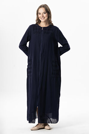 Uzun Kol Vual Tülay Nervürlü Yazlık Ferace Mor Mor